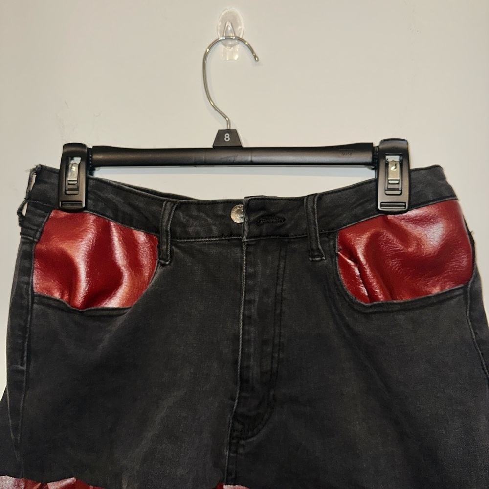 Ruffled Denim and Red Mini Skirt with Ruffles - Picture 3 of 6